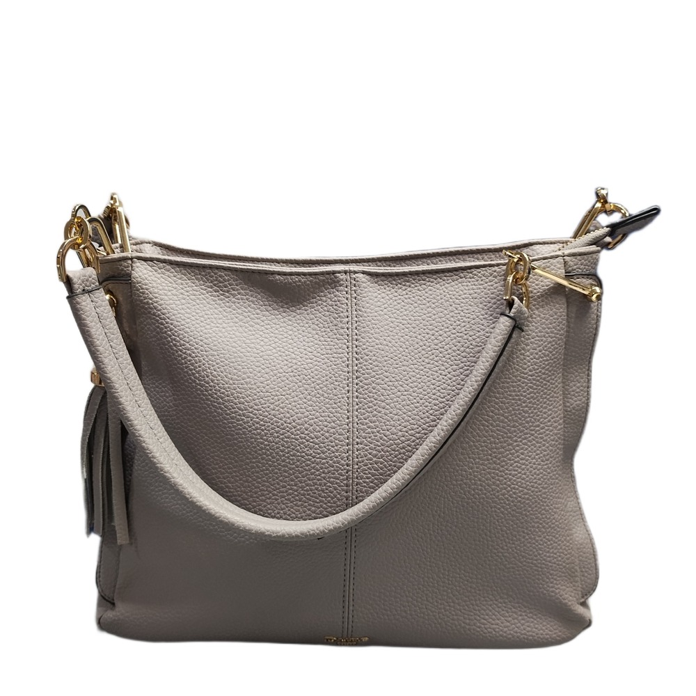 Dune London Shoulder Bag Womens Gray Pebbled Leather Tassel Detail Zip Closure